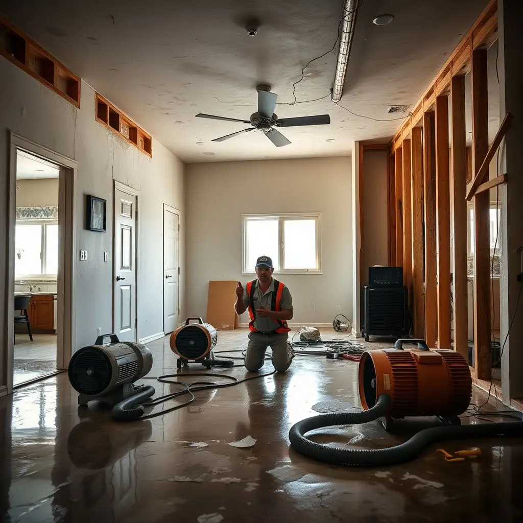 A certified technician using a moisture meter to check for hidden water damage behind a drywall cavity in a Fountain Valley home.