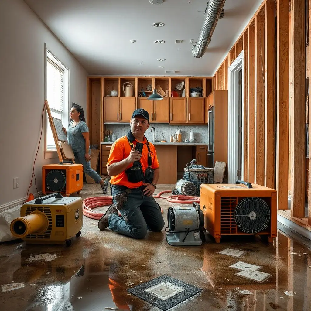 An IICRC-certified technician using a thermal imaging camera to inspect a water-damaged wall in an Irvine home.