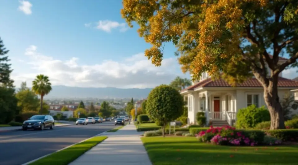 A professional water damage response vehicle parked on a clean, wide residential street in an Irvine master-planned neighborhood during early morning light.